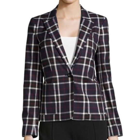 Alice + Olivia Savetta Plaid Blazer Jacket Navy‎ S - Picture 7 of 12